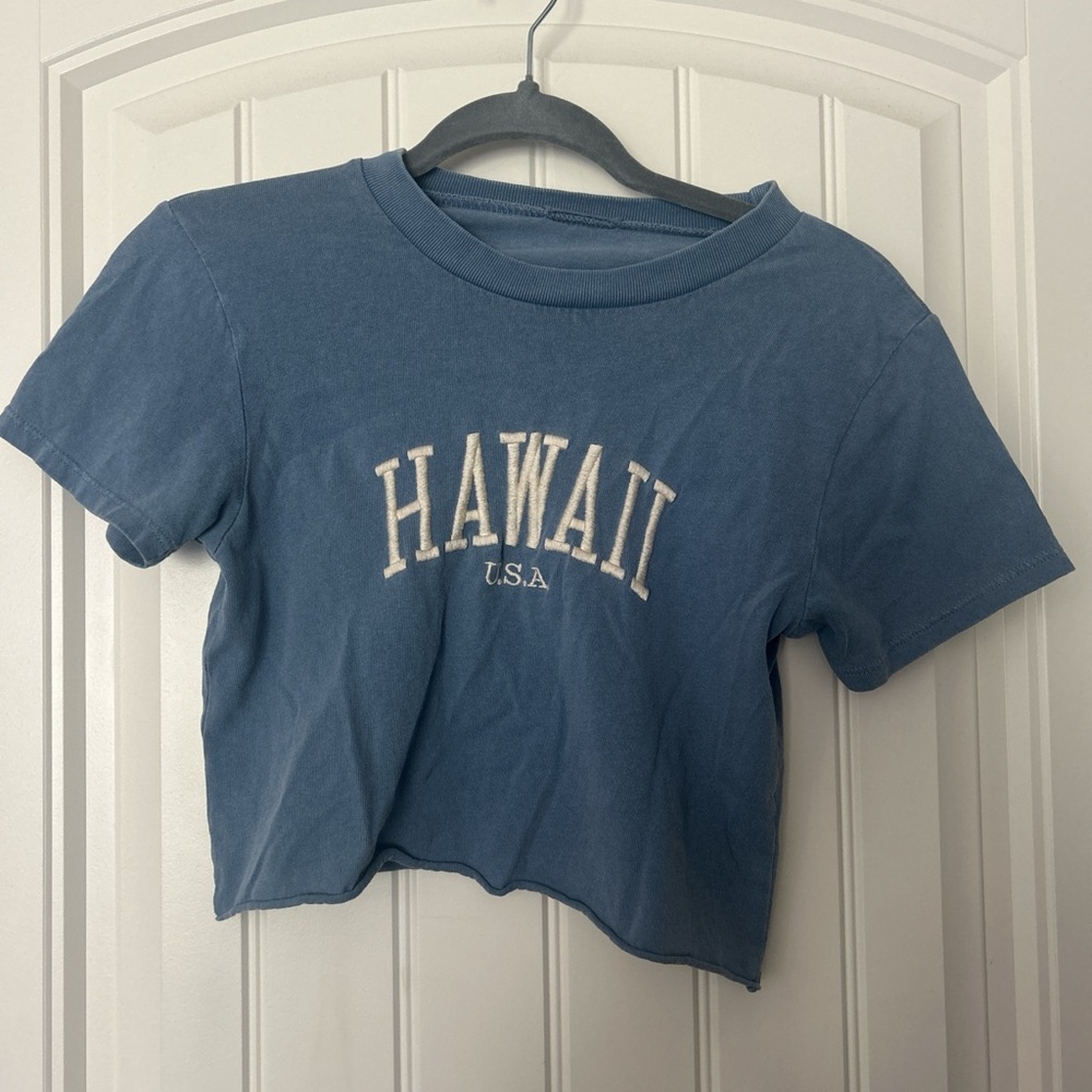 Brandy Melville Blue Crop Top with White Print